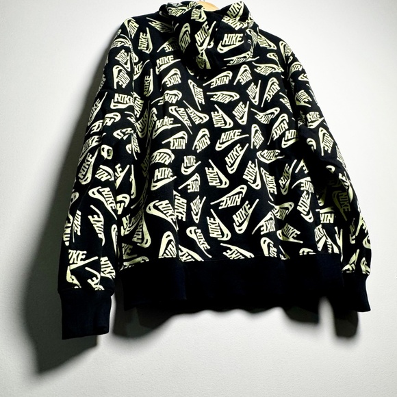Nike Sport Black Yellow Volt Allover Print Pullover Hoodie Sz Large - Picture 9 of 12
